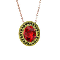 Esinti Oval Kolye - Garnet ve peridot 18 ayar altın kolye (40 cm gümüş rolo zincir) #il9f91