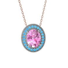 Esinti Oval Kolye - Pembe kuvars ve akuamarin 18 ayar beyaz altın kolye (40 cm rose altın rolo zincir) #ilv5u9