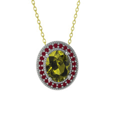 Esinti Oval Kolye - Peridot ve kök yakut 925 ayar gümüş kolye (40 cm gümüş rolo zincir) #iw2ud
