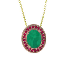 Esinti Oval Kolye - Kök zümrüt ve rodolit garnet 8 ayar rose altın kolye (40 cm altın rolo zincir) #iy2qrt