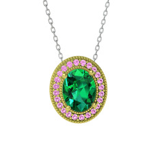 Esinti Oval Kolye - Yeşil kuvars ve pembe kuvars 14 ayar altın kolye (40 cm beyaz altın rolo zincir) #j3srmd