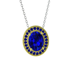 Esinti Oval Kolye - Lab safir 18 ayar altın kolye (40 cm beyaz altın rolo zincir) #j7p1b0