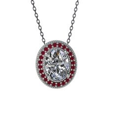 Esinti Oval Kolye - Beyaz zirkon ve kök yakut 18 ayar beyaz altın kolye (40 cm gümüş rolo zincir) #jxh82y