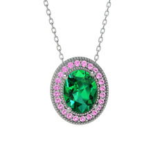 Yeşil kuvars ve pembe kuvars 18 ayar beyaz altın kolye (40 cm beyaz altın rolo zincir)