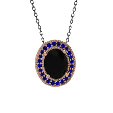 Esinti Oval Kolye - Siyah zirkon ve lab safir 925 ayar rose altın kaplama gümüş kolye (40 cm gümüş rolo zincir) #k17p7i
