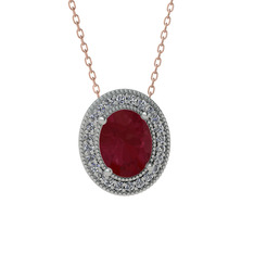 Esinti Oval Kolye - Kök yakut ve swarovski 18 ayar beyaz altın kolye (40 cm rose altın rolo zincir) #k1ghbz