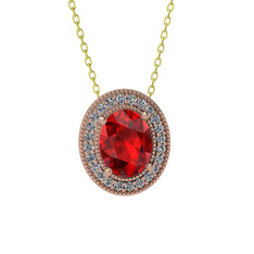 Garnet ve beyaz zirkon 8 ayar rose altın kolye (40 cm altın rolo zincir)