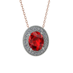 Esinti Oval Kolye - Garnet ve beyaz zirkon 14 ayar beyaz altın kolye (40 cm rose altın rolo zincir) #kak9i2