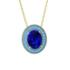 Esinti Oval Kolye - Lab safir ve akuamarin 18 ayar beyaz altın kolye (40 cm altın rolo zincir) #kanq9y