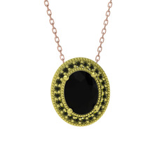 Siyah zirkon ve peridot 925 ayar altın kaplama gümüş kolye (40 cm rose altın rolo zincir)