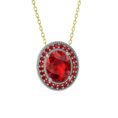 Esinti Oval Kolye - Garnet 14 ayar beyaz altın kolye (40 cm altın rolo zincir) #knhzpu