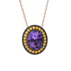 Esinti Oval Kolye - Ametist ve sitrin 925 ayar siyah rodyum kaplama gümüş kolye (40 cm gümüş rolo zincir) #ko52vs