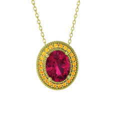 Esinti Oval Kolye - Rodolit garnet ve sitrin 18 ayar altın kolye (40 cm altın rolo zincir) #ksg3k9