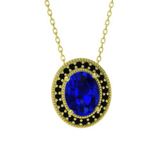 Esinti Oval Kolye - Lab safir ve siyah zirkon 18 ayar altın kolye (40 cm altın rolo zincir) #kskagp
