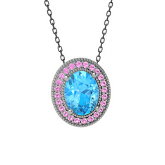 Esinti Oval Kolye - Akuamarin ve pembe kuvars 14 ayar beyaz altın kolye (40 cm gümüş rolo zincir) #ku4upm