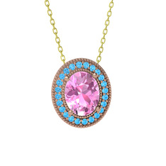 Esinti Oval Kolye - Pembe kuvars ve akuamarin 14 ayar rose altın kolye (40 cm gümüş rolo zincir) #l0a0uc