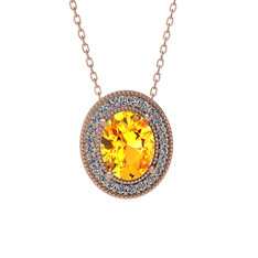 Esinti Oval Kolye - Sitrin ve beyaz zirkon 8 ayar rose altın kolye (40 cm rose altın rolo zincir) #l6op5m
