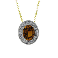 Esinti Oval Kolye - Dumanlı kuvars ve swarovski 925 ayar gümüş kolye (40 cm altın rolo zincir) #lmfi34