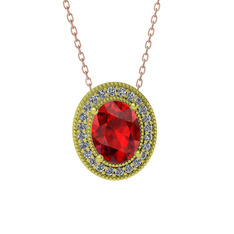 Garnet ve pırlanta 14 ayar altın kolye (0.264 karat, 40 cm rose altın rolo zincir)