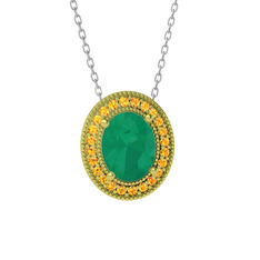 Esinti Oval Kolye - Kök zümrüt ve sitrin 925 ayar altın kaplama gümüş kolye (40 cm beyaz altın rolo zincir) #lpx1gj