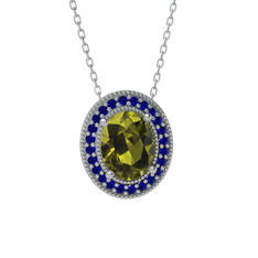 Esinti Oval Kolye - Peridot ve lab safir 14 ayar beyaz altın kolye (40 cm gümüş rolo zincir) #lvzdg0