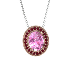 Esinti Oval Kolye - Pembe kuvars ve kök yakut 18 ayar rose altın kolye (40 cm beyaz altın rolo zincir) #lxkoz9