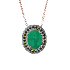 Esinti Oval Kolye - Kök zümrüt ve peridot 18 ayar beyaz altın kolye (40 cm rose altın rolo zincir) #lyhwob
