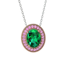 Esinti Oval Kolye - Yeşil kuvars ve pembe kuvars 14 ayar rose altın kolye (40 cm beyaz altın rolo zincir) #m670lo
