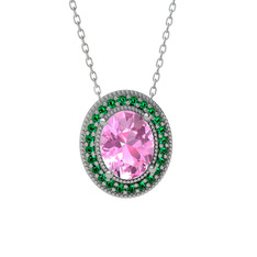 Esinti Oval Kolye - Pembe kuvars ve yeşil kuvars 8 ayar beyaz altın kolye (40 cm gümüş rolo zincir) #makvi3