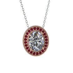 Swarovski ve kök yakut 925 ayar rose altın kaplama gümüş kolye (40 cm gümüş rolo zincir)