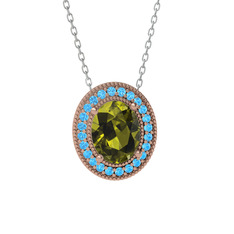 Esinti Oval Kolye - Peridot ve akuamarin 8 ayar rose altın kolye (40 cm beyaz altın rolo zincir) #mhhrfk