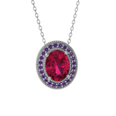 Esinti Oval Kolye - Rodolit garnet ve ametist 925 ayar gümüş kolye (40 cm gümüş rolo zincir) #ml4cxu