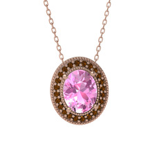 Esinti Oval Kolye - Pembe kuvars ve dumanlı kuvars 8 ayar rose altın kolye (40 cm rose altın rolo zincir) #mw2p73