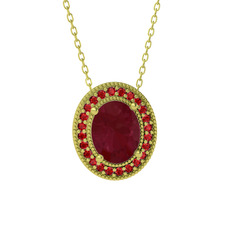 Esinti Oval Kolye - Kök yakut ve garnet 8 ayar altın kolye (40 cm altın rolo zincir) #naynnv