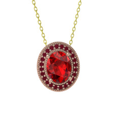 Esinti Oval Kolye - Garnet ve kök yakut 8 ayar rose altın kolye (40 cm altın rolo zincir) #njzzmy