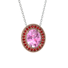 Esinti Oval Kolye - Pembe kuvars ve garnet 925 ayar rose altın kaplama gümüş kolye (40 cm beyaz altın rolo zincir) #nm8ruo