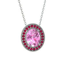 Esinti Oval Kolye - Pembe kuvars ve rodolit garnet 18 ayar beyaz altın kolye (40 cm beyaz altın rolo zincir) #nt72ro