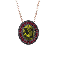 Esinti Oval Kolye - Peridot ve kök yakut 925 ayar siyah rodyum kaplama gümüş kolye (40 cm rose altın rolo zincir) #ntrk2u