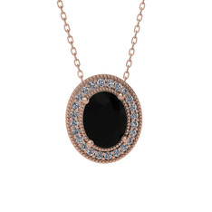 Siyah zirkon ve beyaz zirkon 14 ayar rose altın kolye (40 cm gümüş rolo zincir)