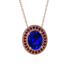 Esinti Oval Kolye - Lab safir ve kök yakut 14 ayar rose altın kolye (40 cm rose altın rolo zincir) #ny5x53