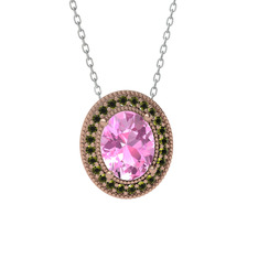 Esinti Oval Kolye - Pembe kuvars ve peridot 925 ayar rose altın kaplama gümüş kolye (40 cm beyaz altın rolo zincir) #od5k1j