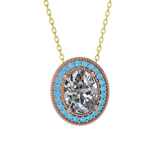 Esinti Oval Kolye - Swarovski ve akuamarin 18 ayar rose altın kolye (40 cm gümüş rolo zincir) #odml1p