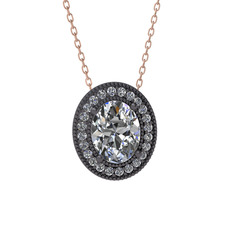 Swarovski ve pırlanta 925 ayar siyah rodyum kaplama gümüş kolye (0.264 karat, 40 cm rose altın rolo zincir)