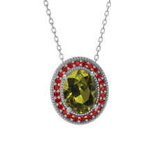 Esinti Oval Kolye - Peridot ve garnet 14 ayar beyaz altın kolye (40 cm beyaz altın rolo zincir) #okfa3w