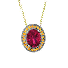 Rodolit garnet ve sitrin 14 ayar beyaz altın kolye (40 cm altın rolo zincir)