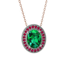 Esinti Oval Kolye - Yeşil kuvars ve rodolit garnet 8 ayar beyaz altın kolye (40 cm rose altın rolo zincir) #owqs82