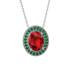 Garnet ve yeşil kuvars 18 ayar beyaz altın kolye (40 cm beyaz altın rolo zincir)