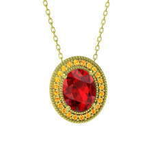 Esinti Oval Kolye - Garnet ve sitrin 925 ayar altın kaplama gümüş kolye (40 cm altın rolo zincir) #p9li4b