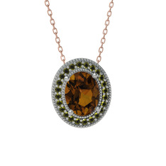 Esinti Oval Kolye - Dumanlı kuvars ve peridot 18 ayar beyaz altın kolye (40 cm gümüş rolo zincir) #psiitk