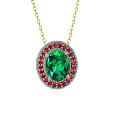 Yeşil kuvars ve garnet 925 ayar gümüş kolye (40 cm gümüş rolo zincir)